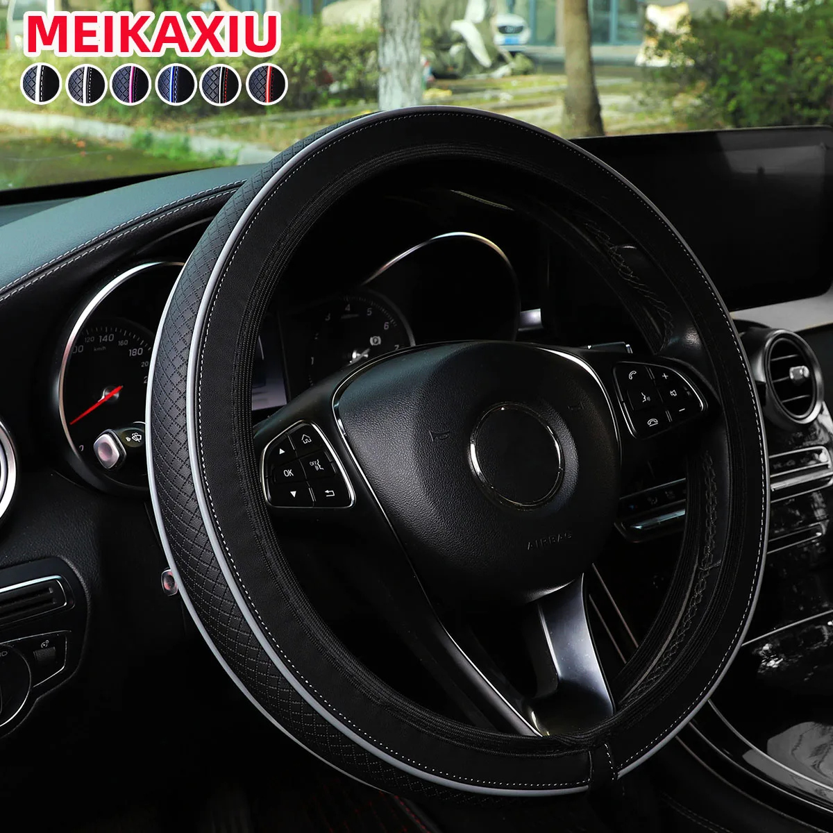 1PC Universal Fit Dicke PU Leder Auto Lenkrad Abdeckung Trim Streifen 14,5-15 Zoll Randlose Innen Dekoration zubehör – Detail 9