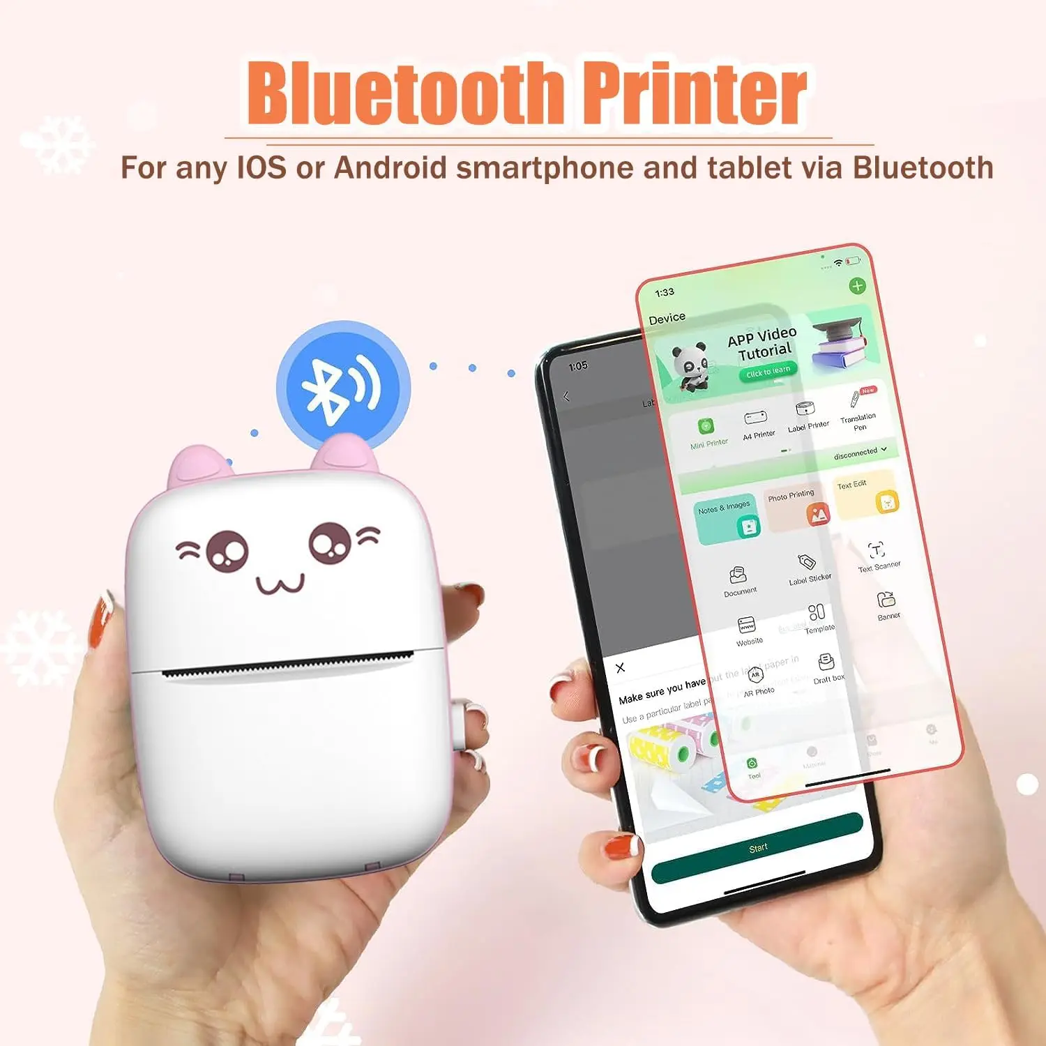 Mini HD Portable Label Thermal Printer Endurance Bluetooth Printer for Student Error Title Note Wrong Pocket Inkless Printing