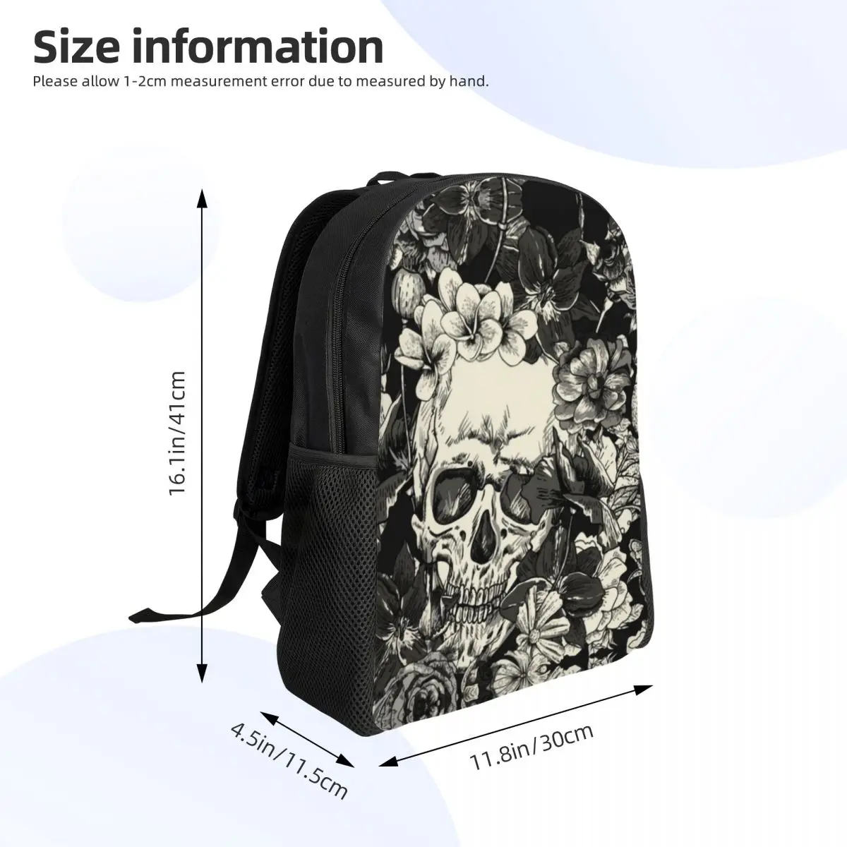 Mochila Crânios e Rosas para Homens e Mulheres, Escola, Estudantes Universitários, Bookbag, Fits 15 "Laptop, Moth Gothic Bags