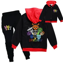 Sprunki Kids Horror Game Incredibox Hooded Zipper Jackets Pants 2pcs Sets Toddler Girls Outfits Boys Tracksuit Children Clothing