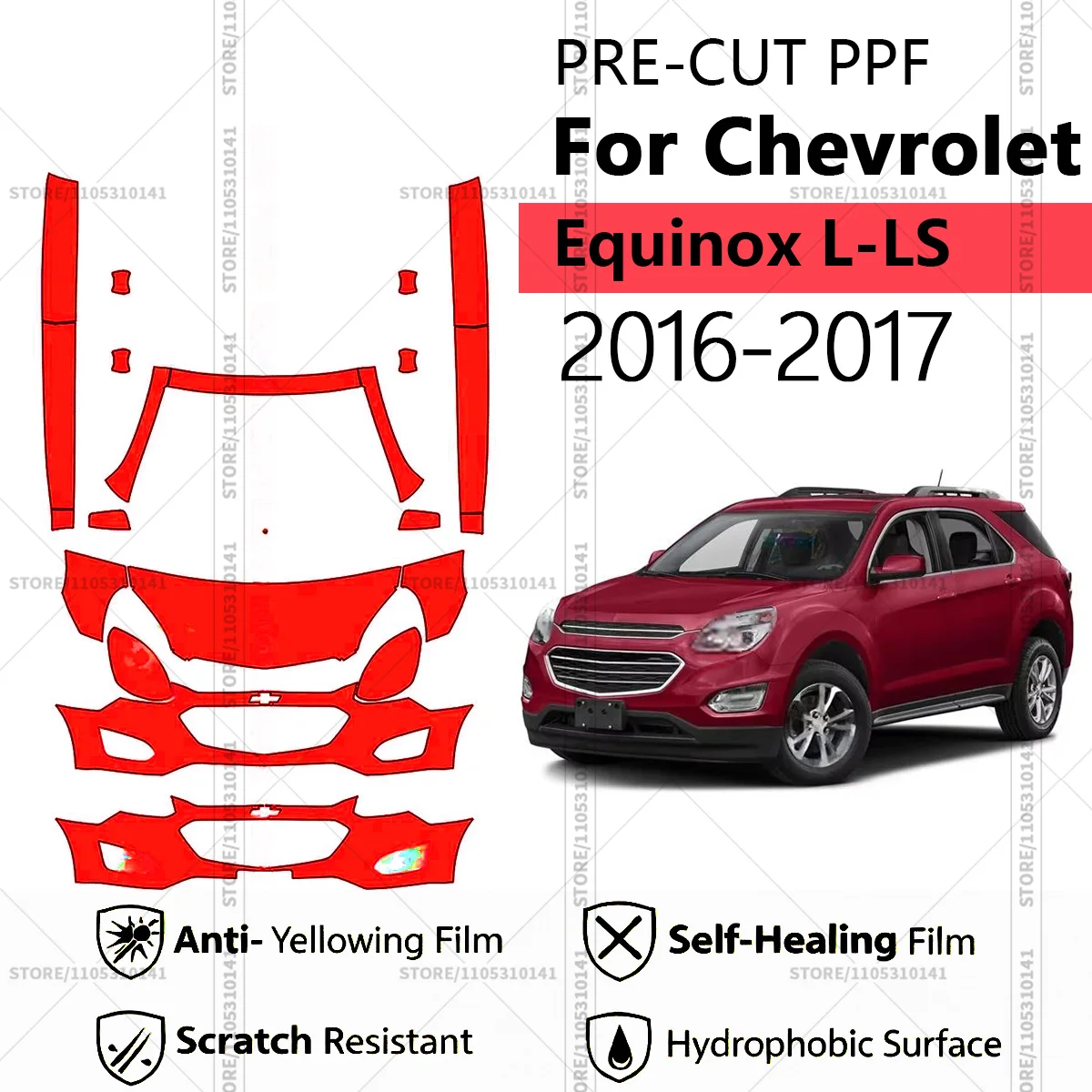 

For Chevrolet Equinox L-LS 2016-2017 Pre-Cut Paint Protection Film PPF Transparent Car Film Automotive PPF Front Kit-Rockers