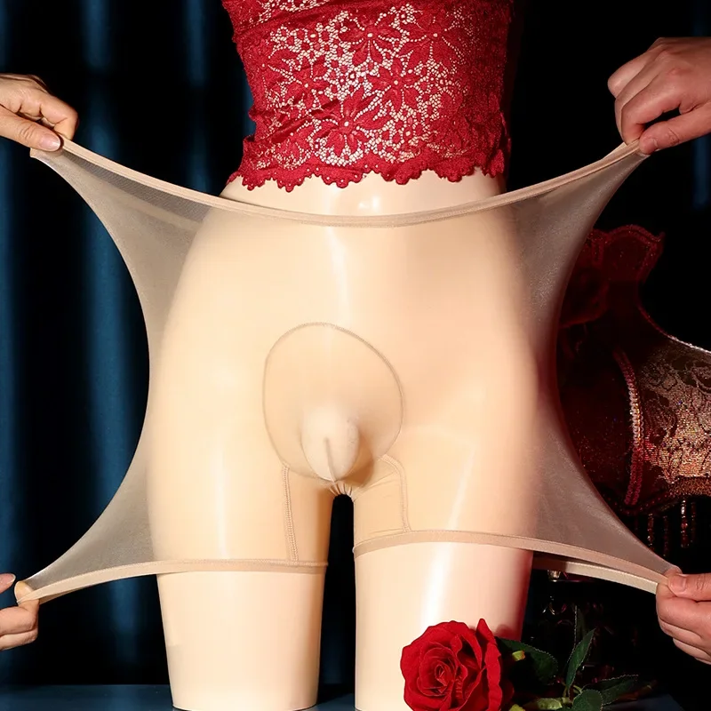 رجل سيسي الحقيبة سراويل رقيقة جدا سلس الملاكمين الحرير الشفاف السلس رصاصة فصل مثليون جنسيا تقليد الملابس الداخلية السروال #5