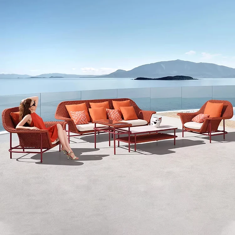 

# Orange Patio Outdoor Leisure Rope Weaving Sofa All-weather Villa Courtyard Hotel Garden Sofa
