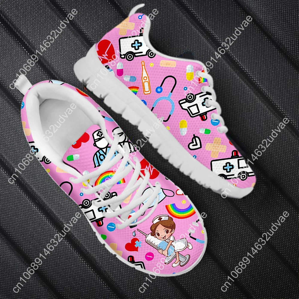 2023 New Nurse Shoes Classic Cartoon Nurse Girls Ambulance ECG Medical Pattern Lace-up Sneakers Outdoor Footwear Hot
