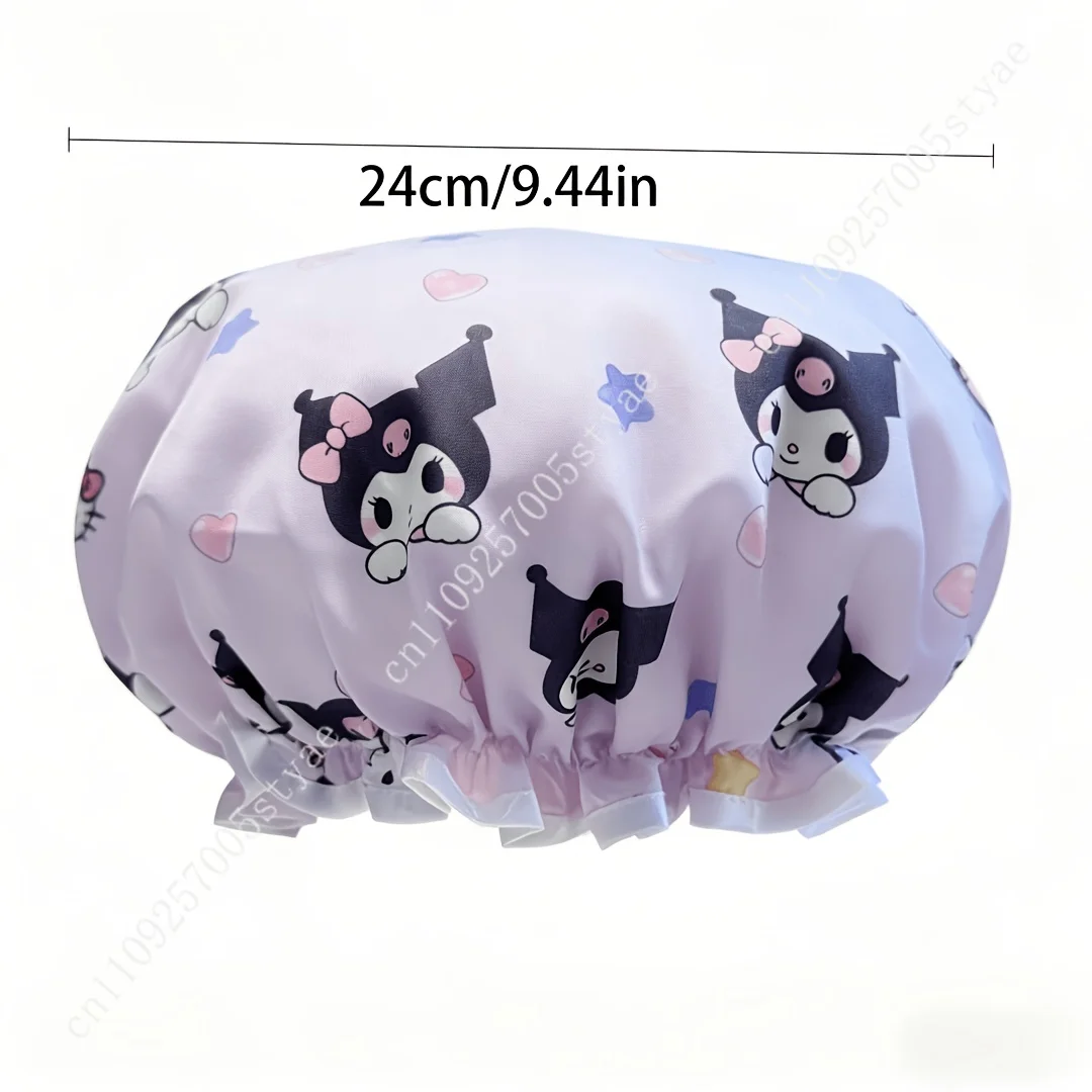 Sanrio Kuromi Shower Cap High-Quality Thickened Double-Layer Design  Cartoon Heart and Star Pattern Women Household Shower - view 6