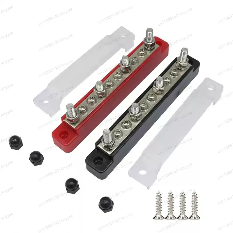 12-48V 10 Way Bus Bar Terminal Block Power Distribution Terminal Block with Cover Heat Shrink Tubing