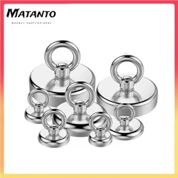 Strong Powerful Salvage Hook Round Neodymium Magnetic Magnet  Fishing Equipments Holder Pulling Mounting Pot with Ring