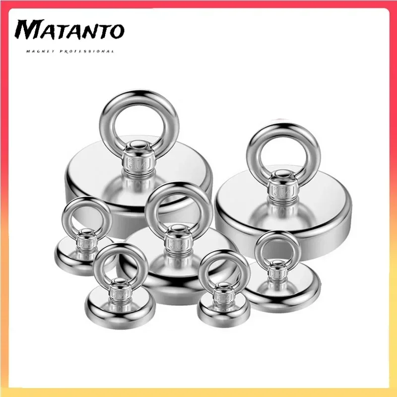 Strong Powerful Salvage Hook Round Neodymium Magnetic Magnet  Fishing Equipments Holder Pulling Mounting Pot with Ring Magnets