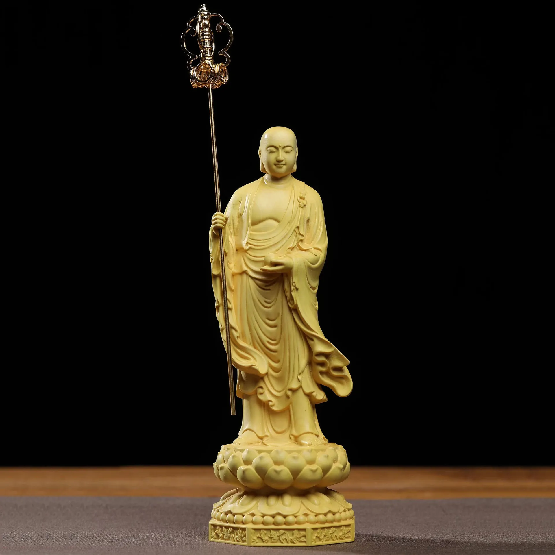 

Boxwood Tizang King Bodhisattva Buddha Sculpture Zen Decorative Crafts