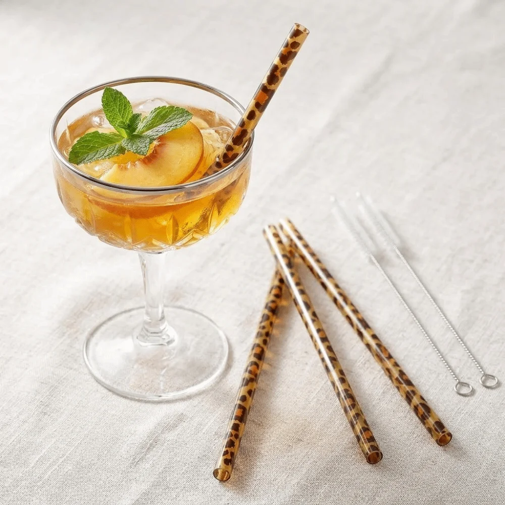 Trendy Leopard Print Drinking Straws Eco-Friendly Reusable Animal Print Straws Durable Plastic Drinking Straws Restaurants