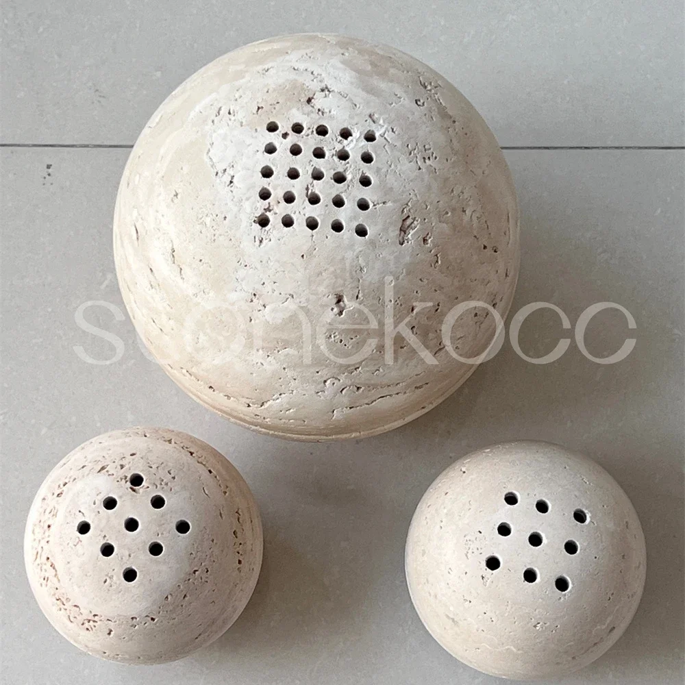 

D18CM Big Travertine Stone Incense Burner 25 Hole Marble Combustion Diffuser Large Aromatherapy Stove Decoration