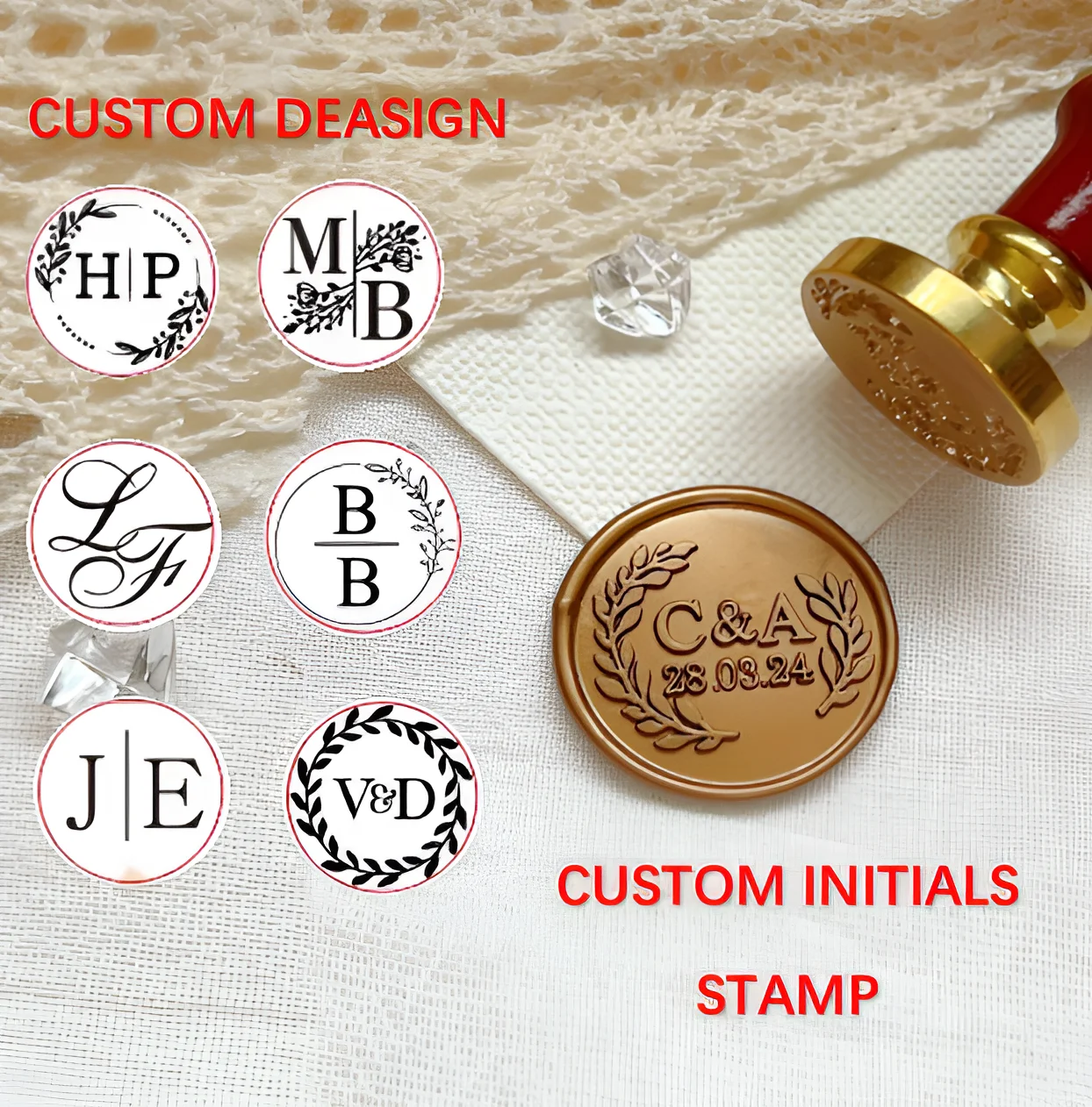 Personalized Wedding Wax Seal Stamp with 2 Initials,Custom Wedding Sealing Wax Stamp Invitation Seal Stamp.Initials Wax Seal