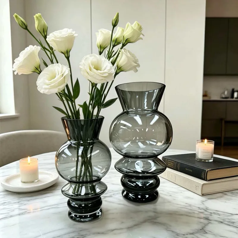 Minimalist Ins Style Glass Vase with Transparent Light, Living Room Desktop Flower Arrangement Craft, Home Decoration