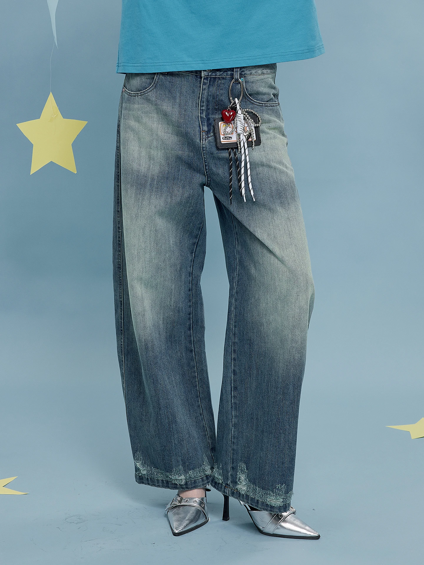 

Джинсы OoofYang с высокой талией, свободного кроя, осенние, прямые, широкие, с рваными элементами, винтажные, женские, хлопковые