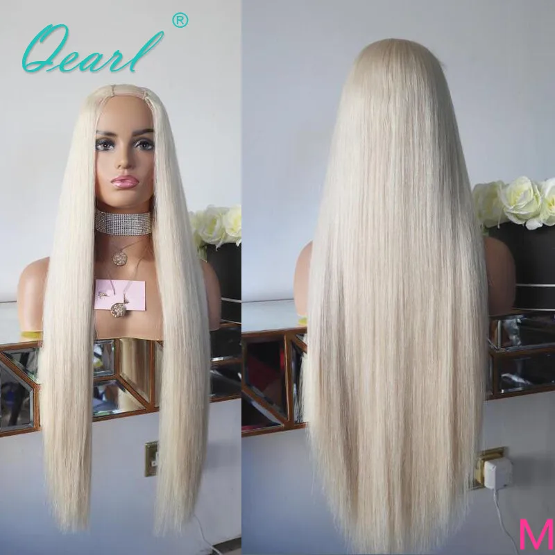 Light White Blonde Real Human Hair Wig for Women 2x4 Straight U Part Wig Virgin Hair Brazilian Wig 60# Glueless 180% Thick Qearl