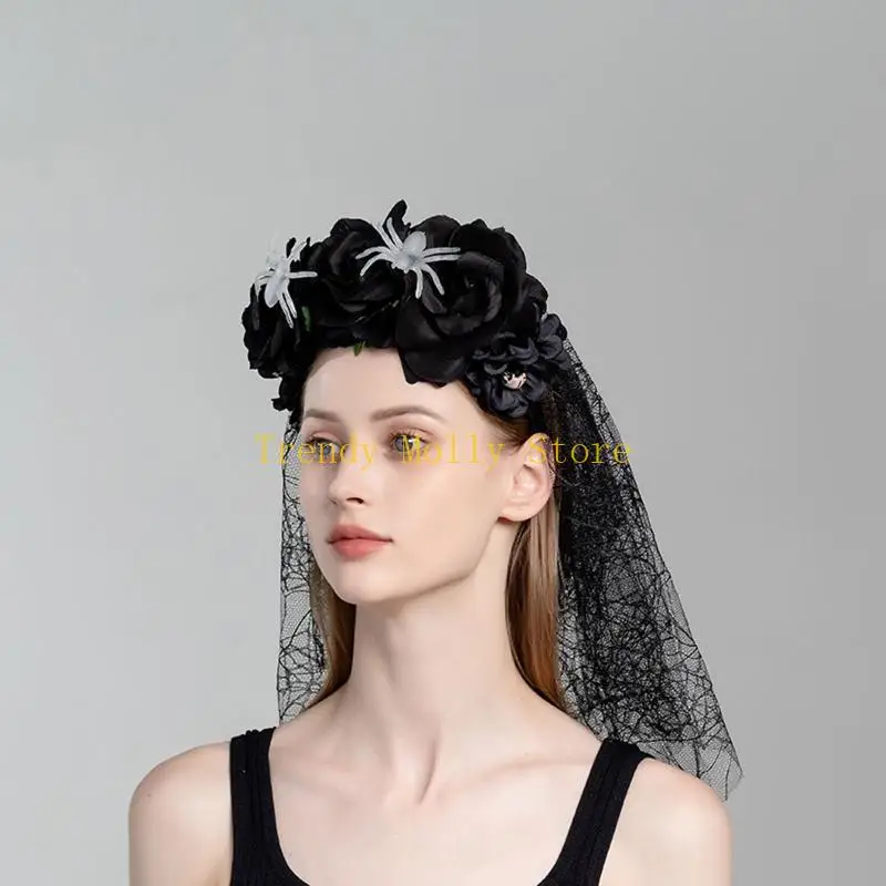 N5kb Vintage Halloween Halloween Fiori artificiali Fiori velo Capelli per oggetti scena