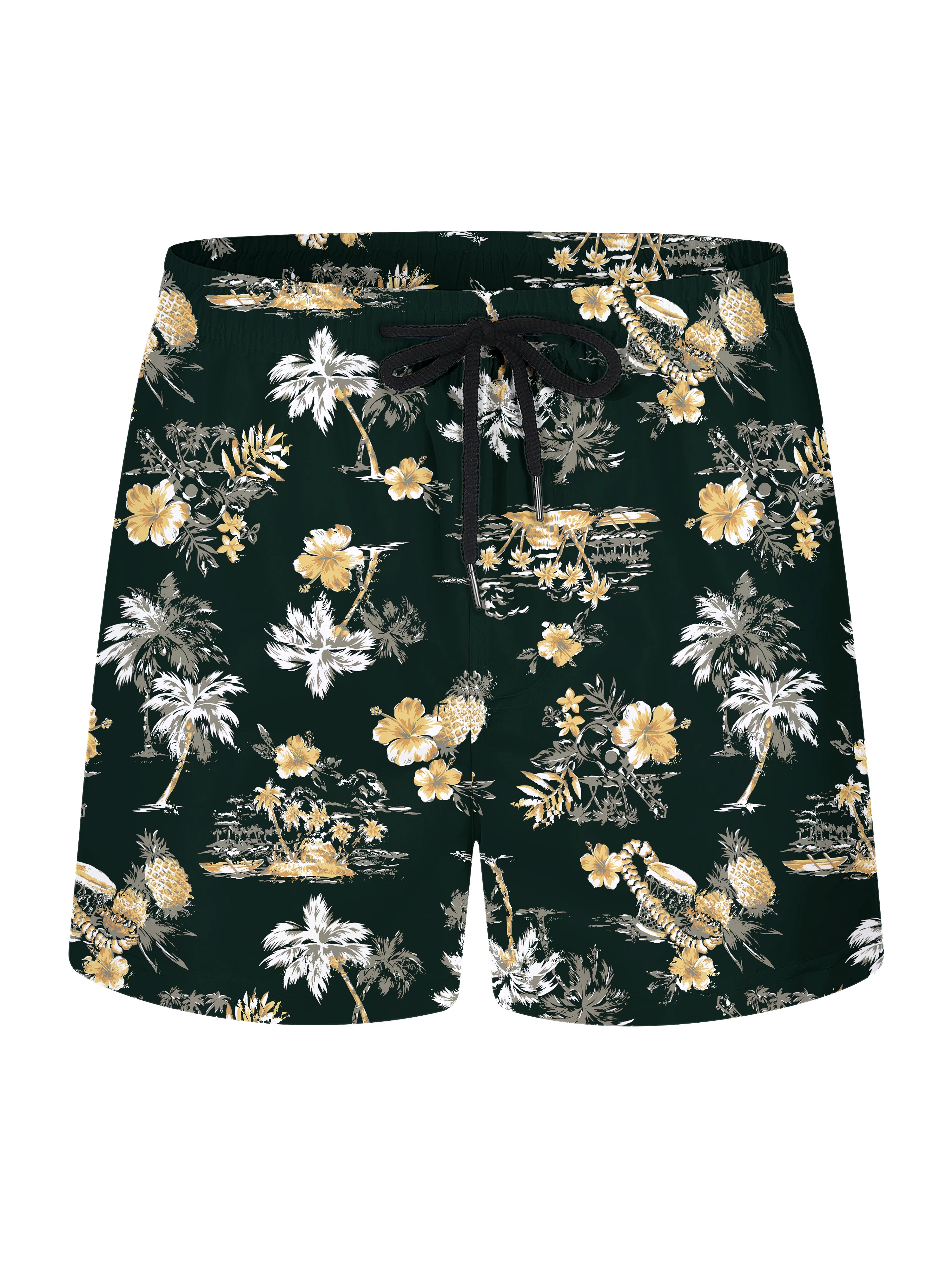 

Men's Summer Fashion Coconut Tree Flower Digital Print Drawstring Shorts Quick Dry Hawaiian Beach Swimming Fitness Casual Shorts