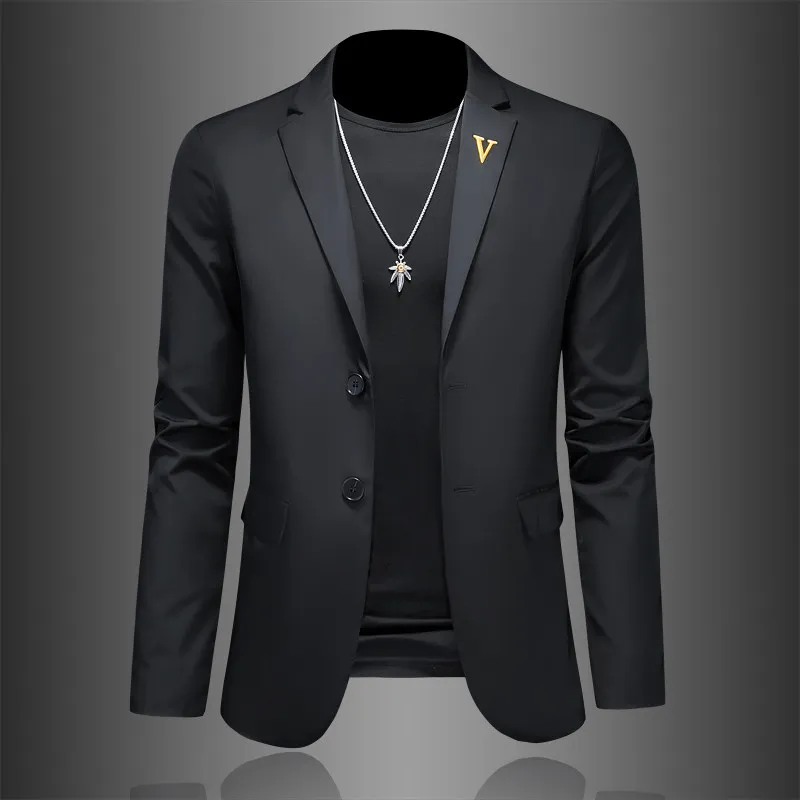 

Sli Embroidered Men's Casual Versatile Busin Suit Outerwear Faionable Urban Polyester Fiber Adult Windproof
