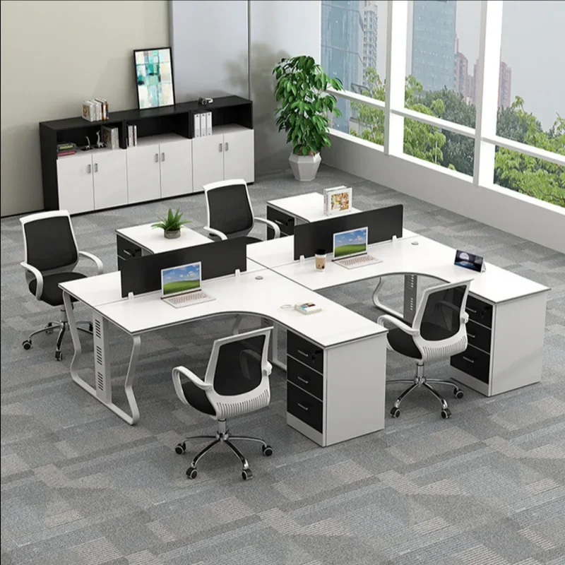 Modern Metal Office Staff Table Design L-shape Office Partition Laminate Clusters Modular Office Workstation