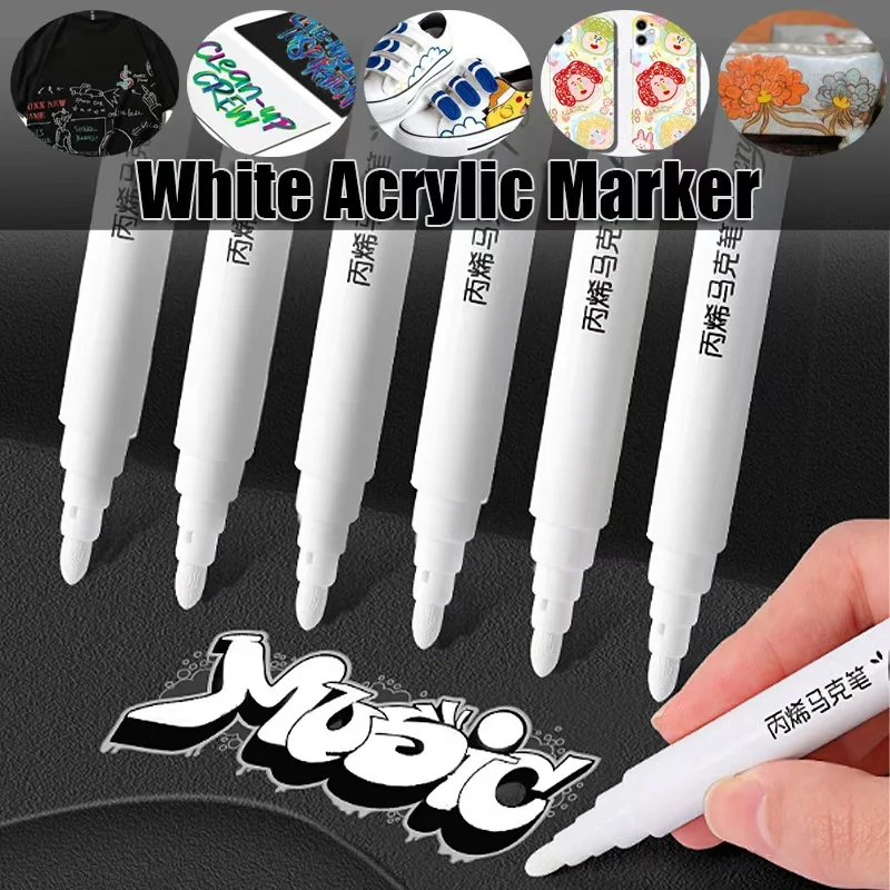 1/3/5pcs White Acrylic Marker,Permanent Pen Art Supplies for Black Paper,Tire,Plastic,Stone,Metal,Painting for Artists,Beginners