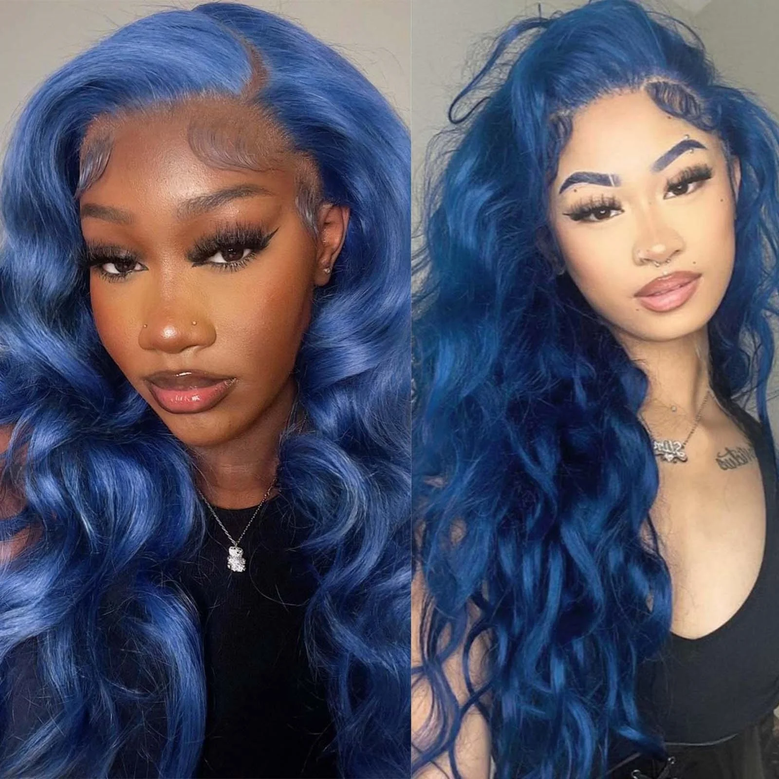 Dark Blue Wig Deep Wave Synthetic Hair Long Curly Lace Front Wig Natural Wavy Colored 13X4 Lace Frontal Wigs for Women Party