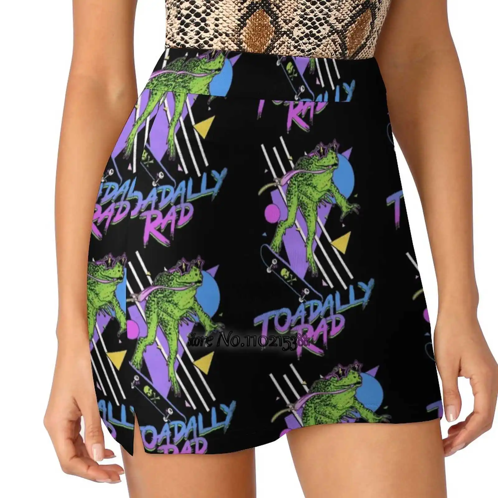 Toadally Rad Women Mini Skirt Two Layers With Pocket Skirts Sport Fitness Running Skorts Frog Toad Amphibian Cool Rad Radical