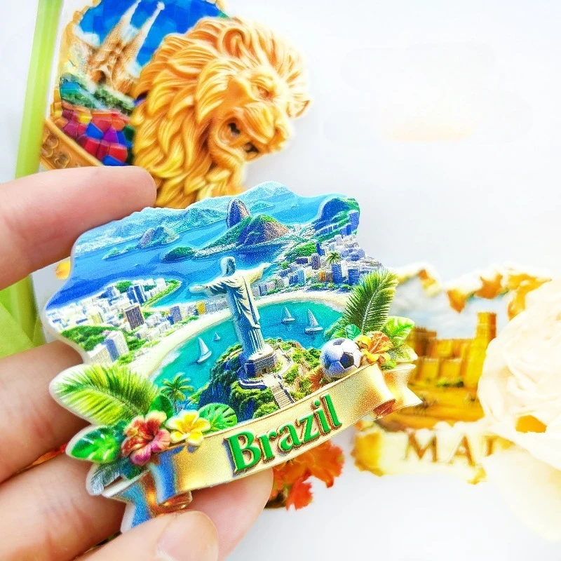 Brazil Landmarks Fridge Magnet - Iconic 3D Christ & Sugarloaf Souvenir Unique Rio De Janeiro Gift for Travel Tropical Home Decor