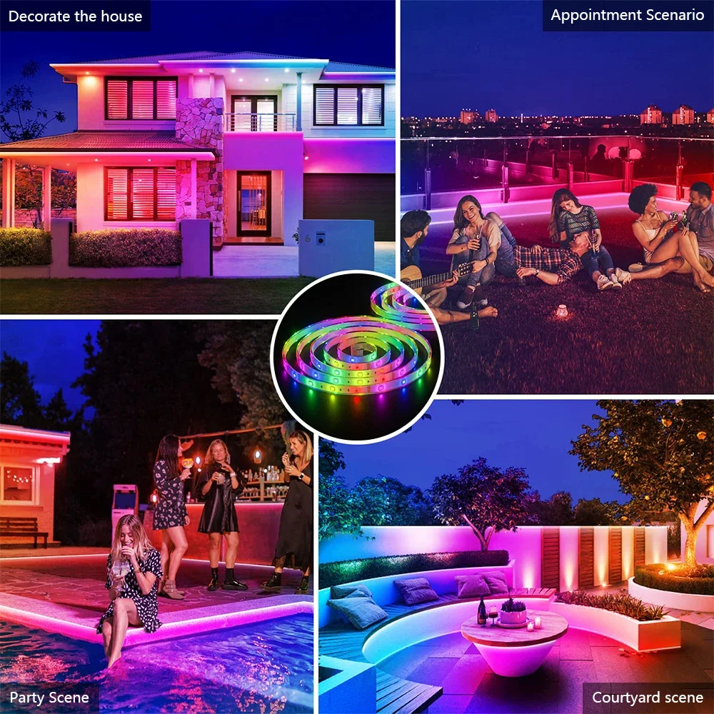 Imagem -06 - Recarregável Solar Led Strip Light Impermeável Jardim Lâmpada Atmosfera de Natal Luzes Decoração ao ar Livre Luzes de Corda 5m 10m