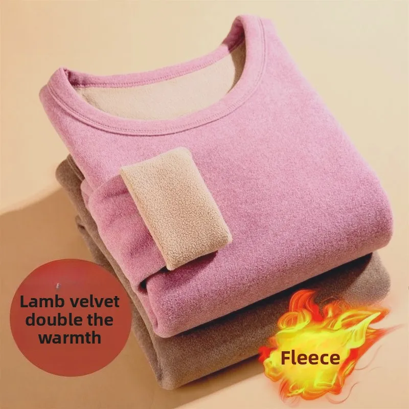 Unsichtbare Schritthose, Lammwoll-Thermoanzug, mit Fleece verdickte Herbst- und Winter-Primerunterwäsche, langärmelige Hose.