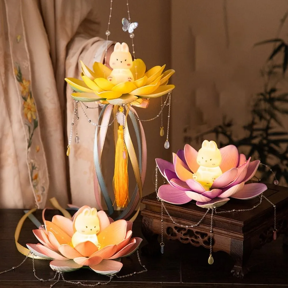 

DIY Lotus Flower Lanterns Material Package Handmade Rabbit Lotus Lantern Glowing Luminous Mid-Autumn Festival Lantern