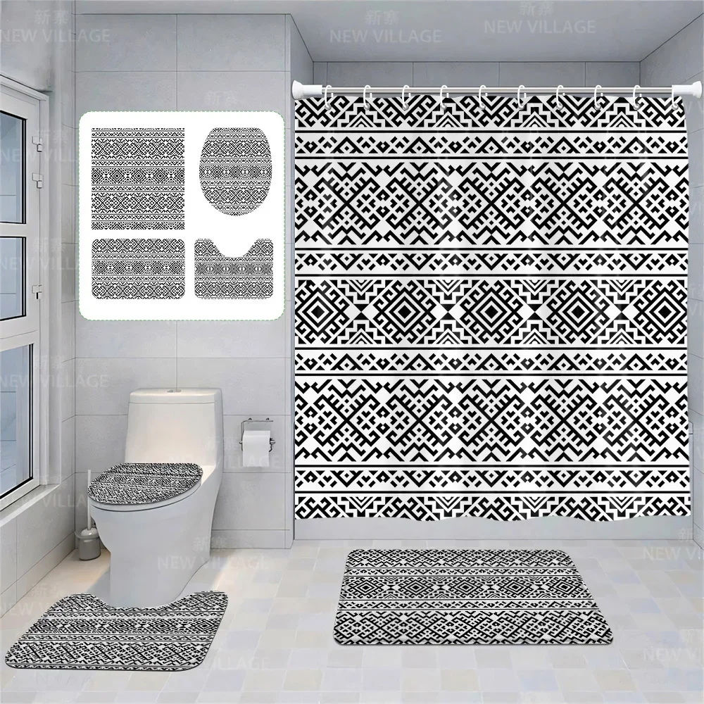 Home shower curtains bathroom Decora waterproof fabric non-slip bathmat water absorption curtain Modern geometric nordic simple