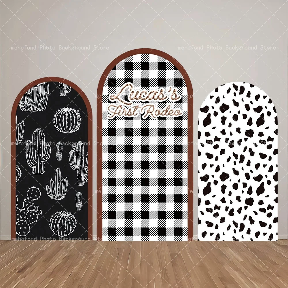 Mehofond Arch Backdrop Western Cowboy Customized Name Spot Pattern Kids 1st Birthday Party Shower Simple Background Decoration