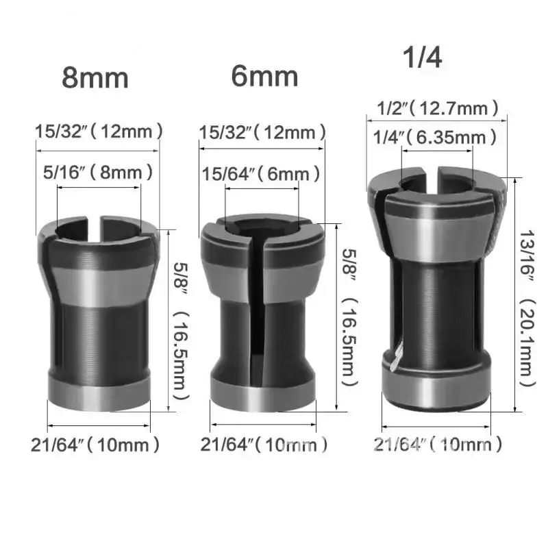 1pc 3PCS Set Collets 6.35mm 8mm 6mm Collet Chuck Engraving Trimming Machine Electric Router Milling Cutter Accessories