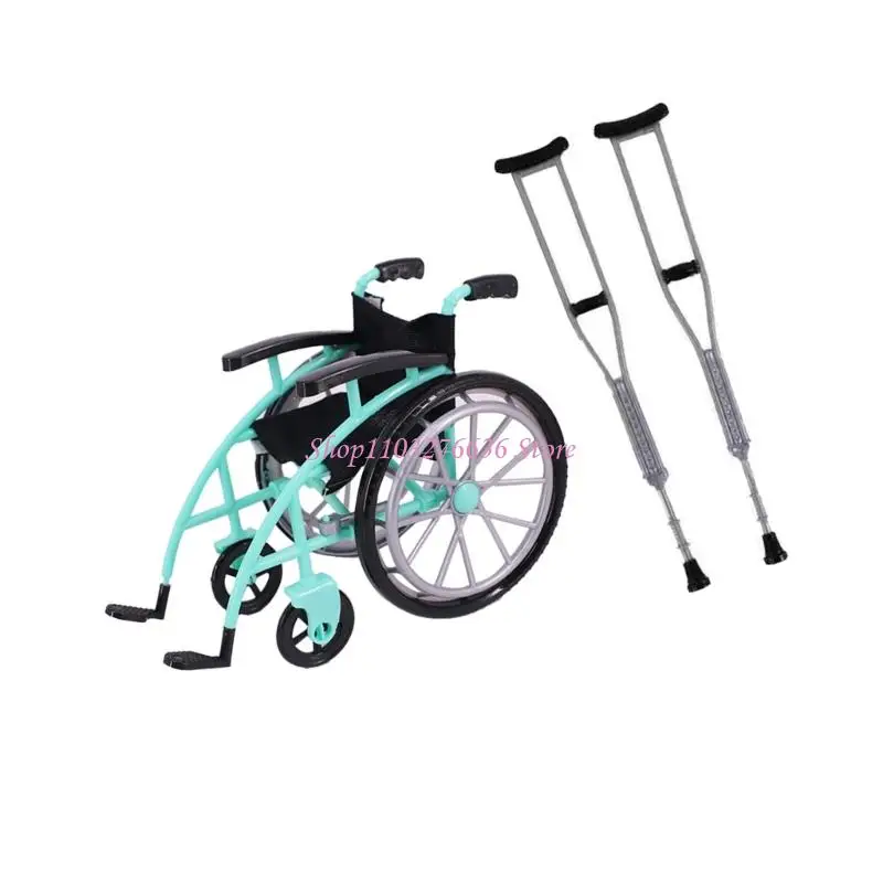 

R6FD 3PCs Safe Plastic Rehabilitation Play Set Compact Foldable Wheelchair And Adjustable Crutches For Toddlers