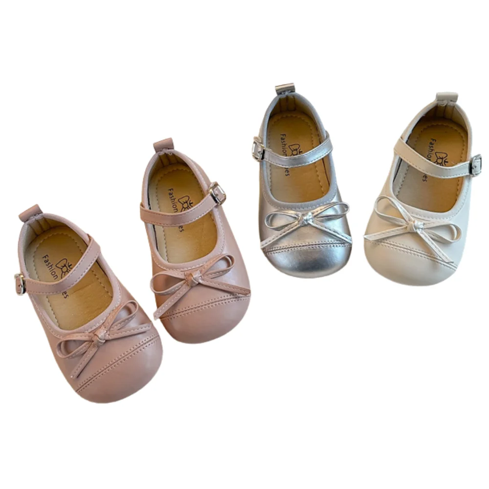 

Girls' Solid Color Single Shoes, Cute Bow Princess PU Leather Shiny Spring Summer 2026, Suitable Toddlers, Medium Large Children