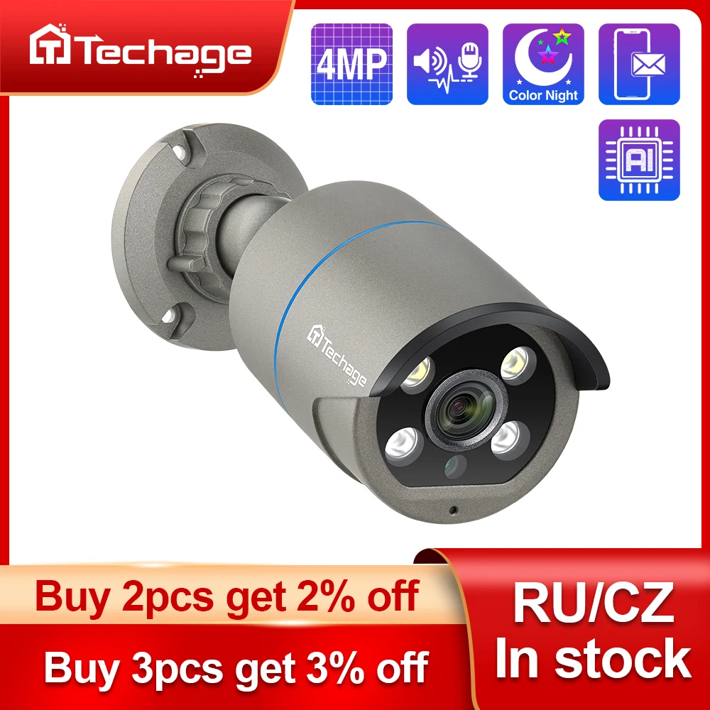 

Techage 4MP POE Camera AI Smart Two Way Audio Face Detection IP66 Waterproof CCTV Video IP Surveillance Outdoor Security Camera