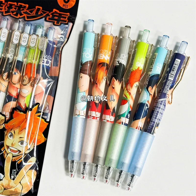 Haikyuu 6pcs Pen Set Anime Kenma Student Supplies Writing 0.5mm Ballpoint Pens Cartoon Stationery Study Office Supplies Pen Gift