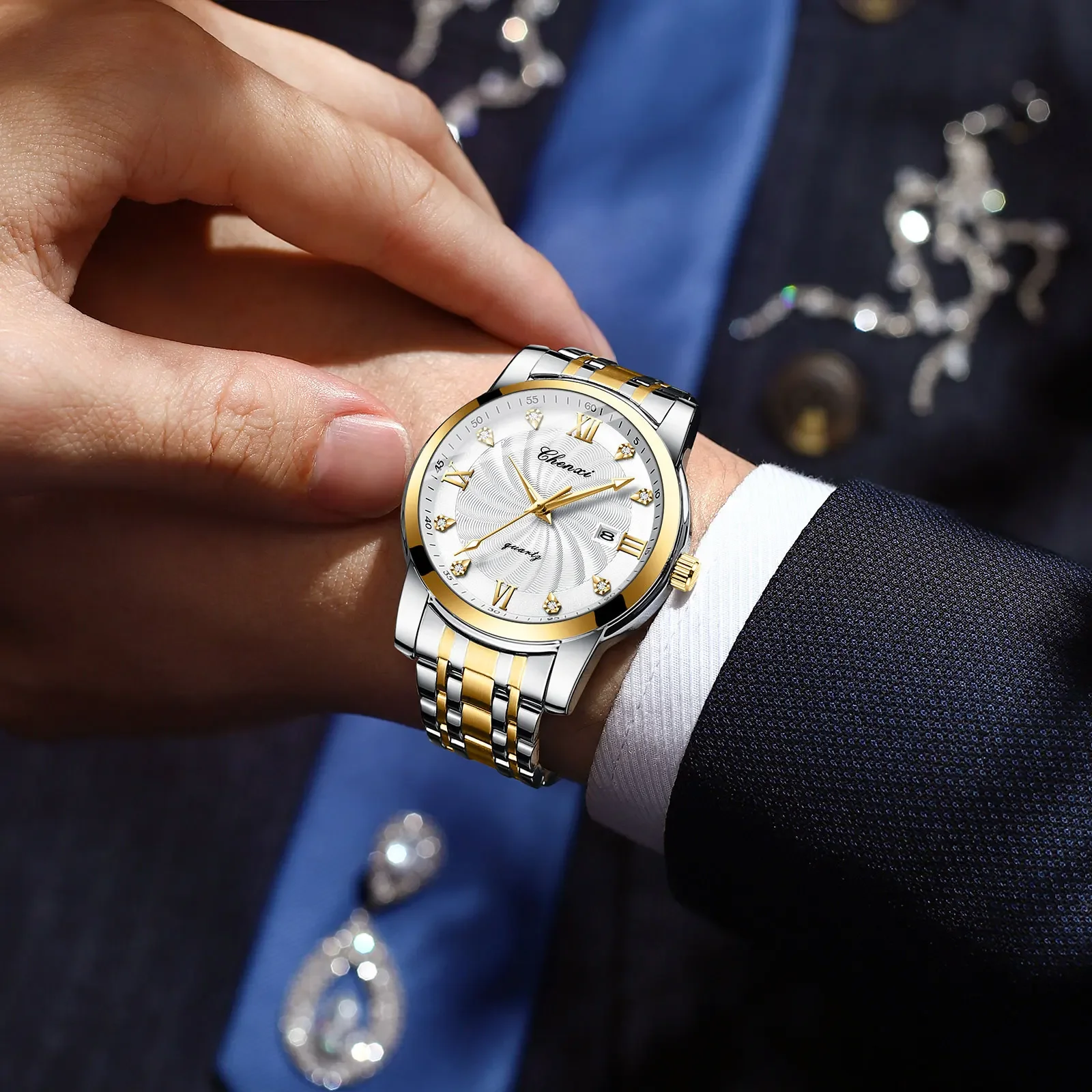 

Chenxi 8221 New Calendar Waterproof Business Quartz Watches for Men Fashion Steel Strap Casual Sport Wristwatch with Date