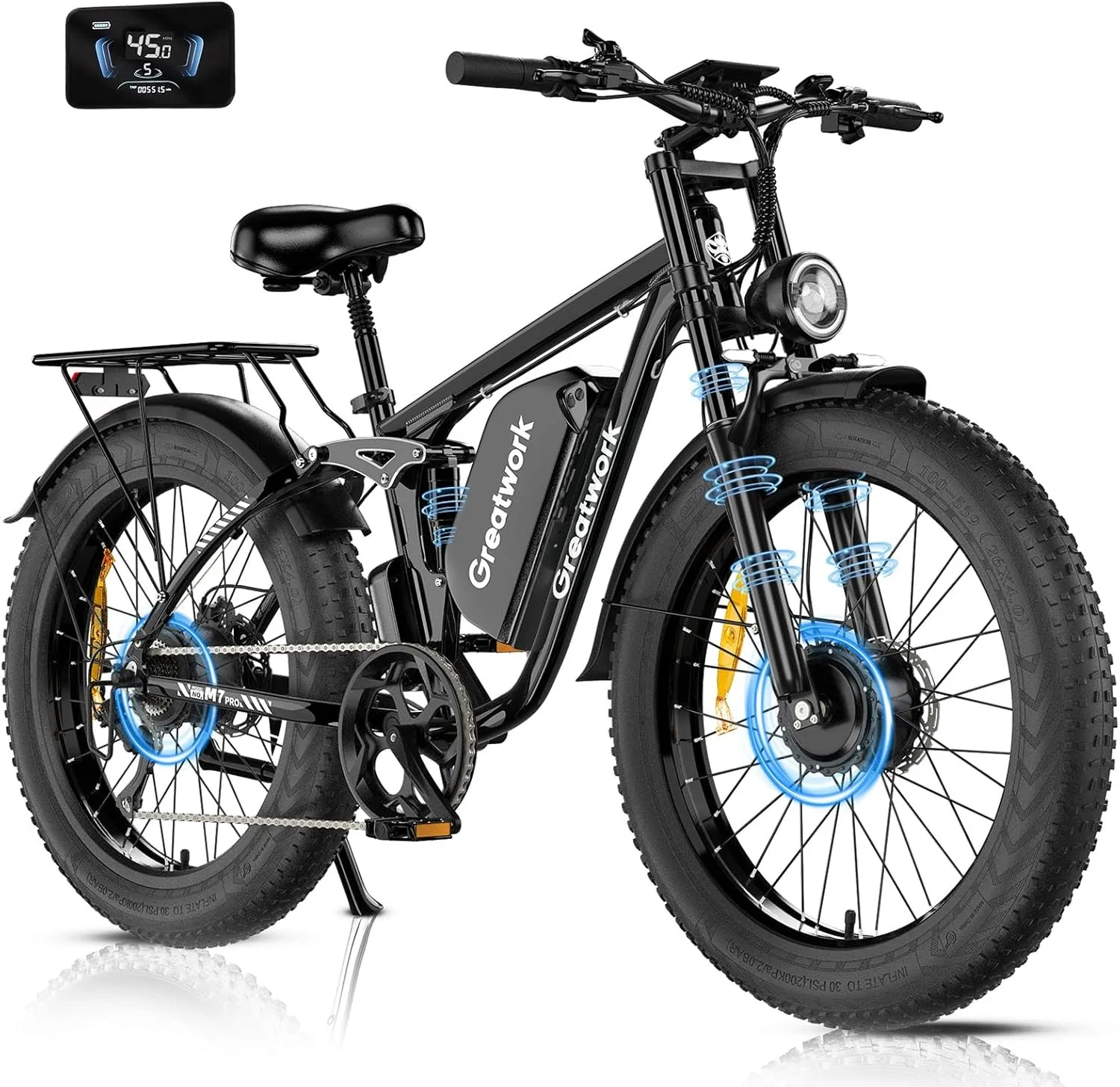 Electric Bike 52V 25Ah 5000W Dual Motors 24" Fat Tires Adult 45MPH 100 Miles AWD image 3