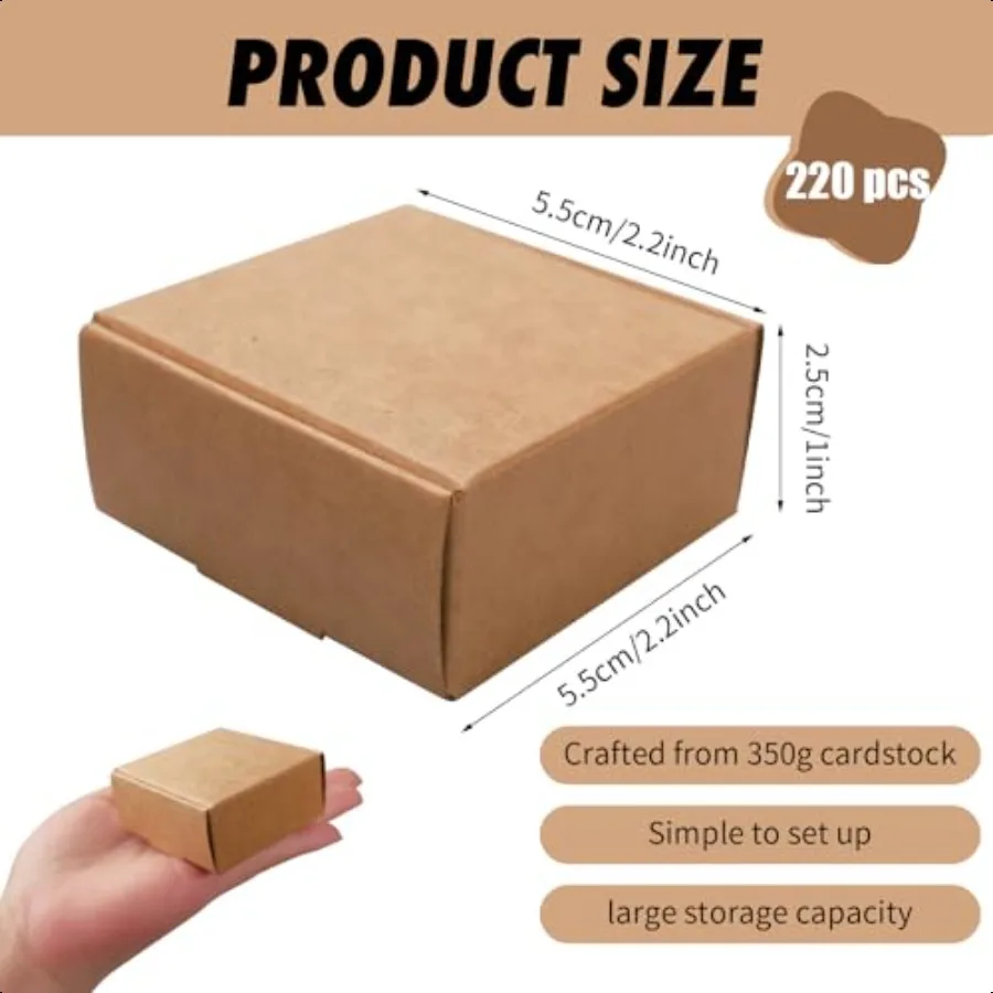 220 caixas de presente de papel pequenas dos pces com tampas a granel 2.2x2.2x1 Polegada ornamentos mini caixas de papelão com 2 rolos corda para jóias b