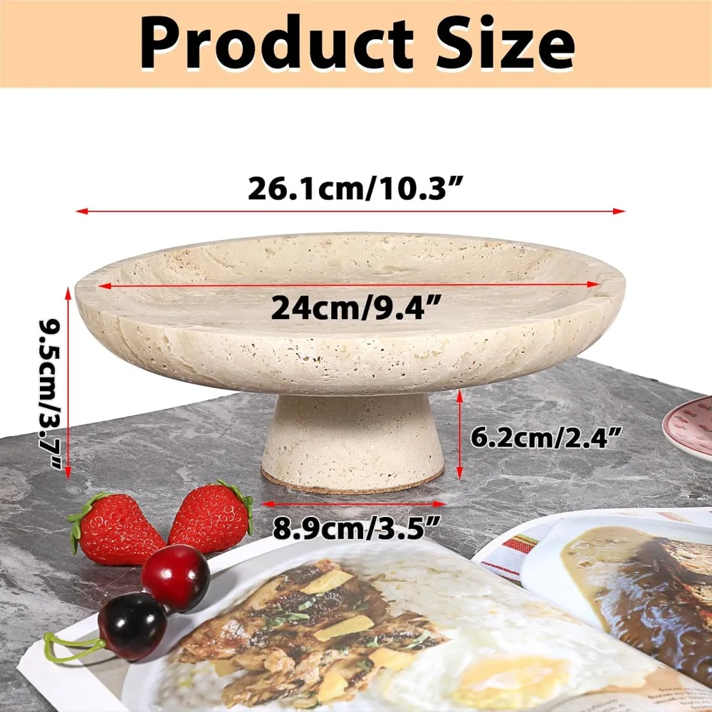 Grand bol à fruits en travertin naturel de 10 pouces, bol de comptoir de cuisine en pierre décorative pour fruits et usage décoratif