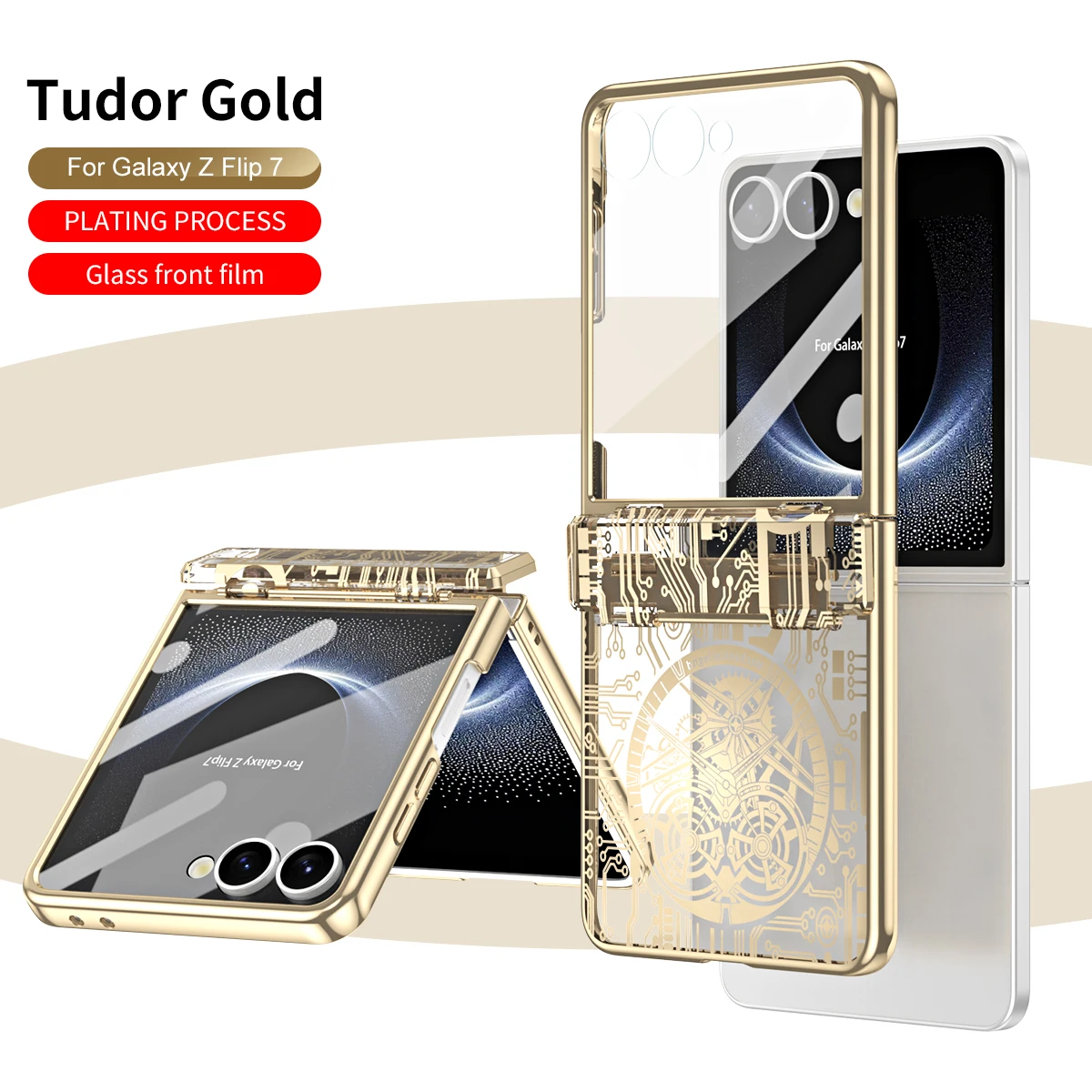 Electroplate Mechanical Style Phone Case with Steel Film for Samsung Galaxy Z Flip 7 Hinge Protection Anti-drop Cover