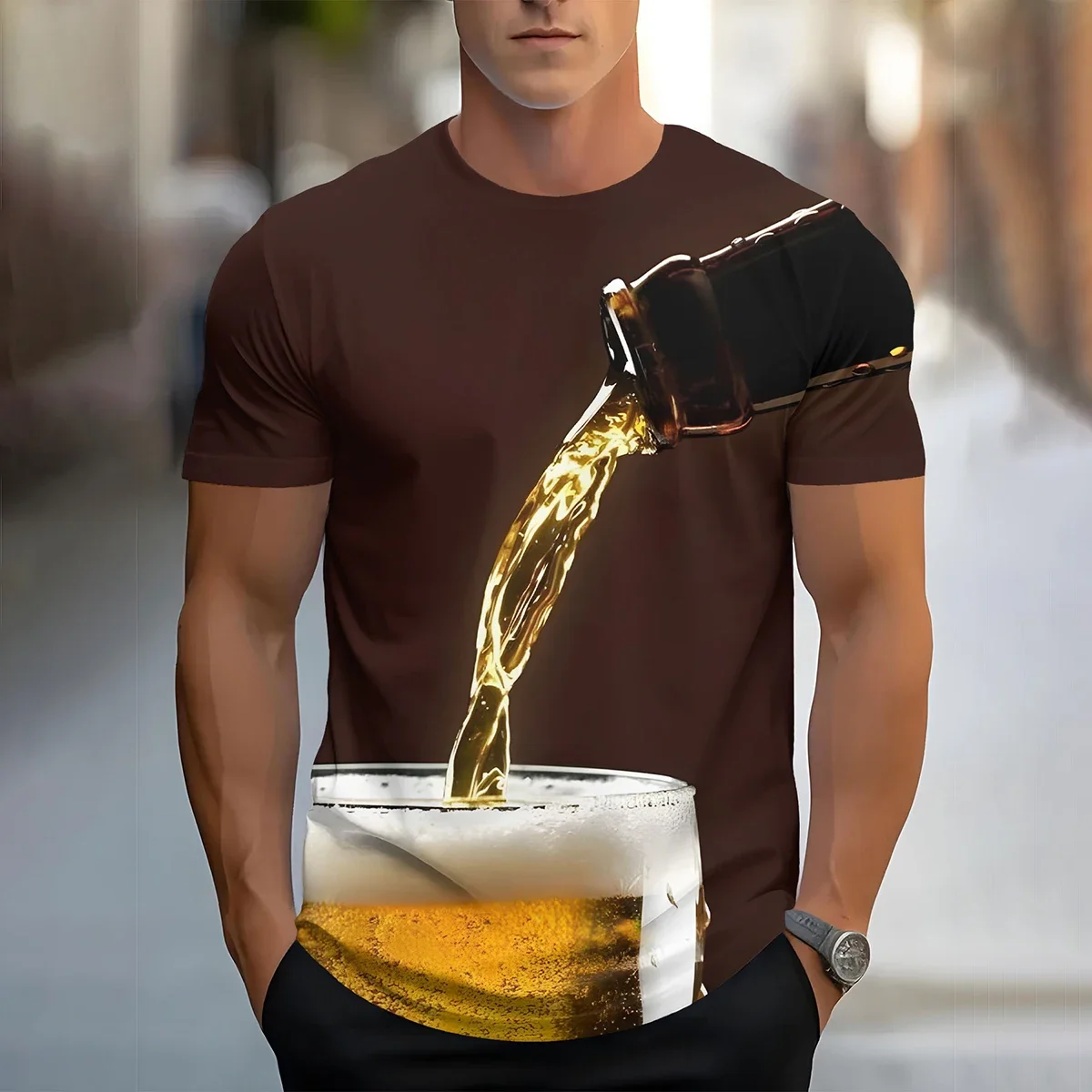 

Beer 3D Print Men's T-Shirt - Fashion Quick-Dry Style, Casual Crew Neck Cool Top