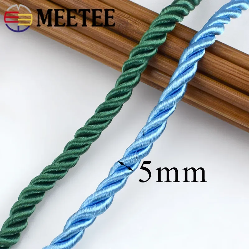 Meetee 10M 5mm 3 akcje skręcone bawełniane nylonowe sznury kolorowe DIY Craft pleciony dekoracji liny ściągane sznurkiem akcesoria AP477