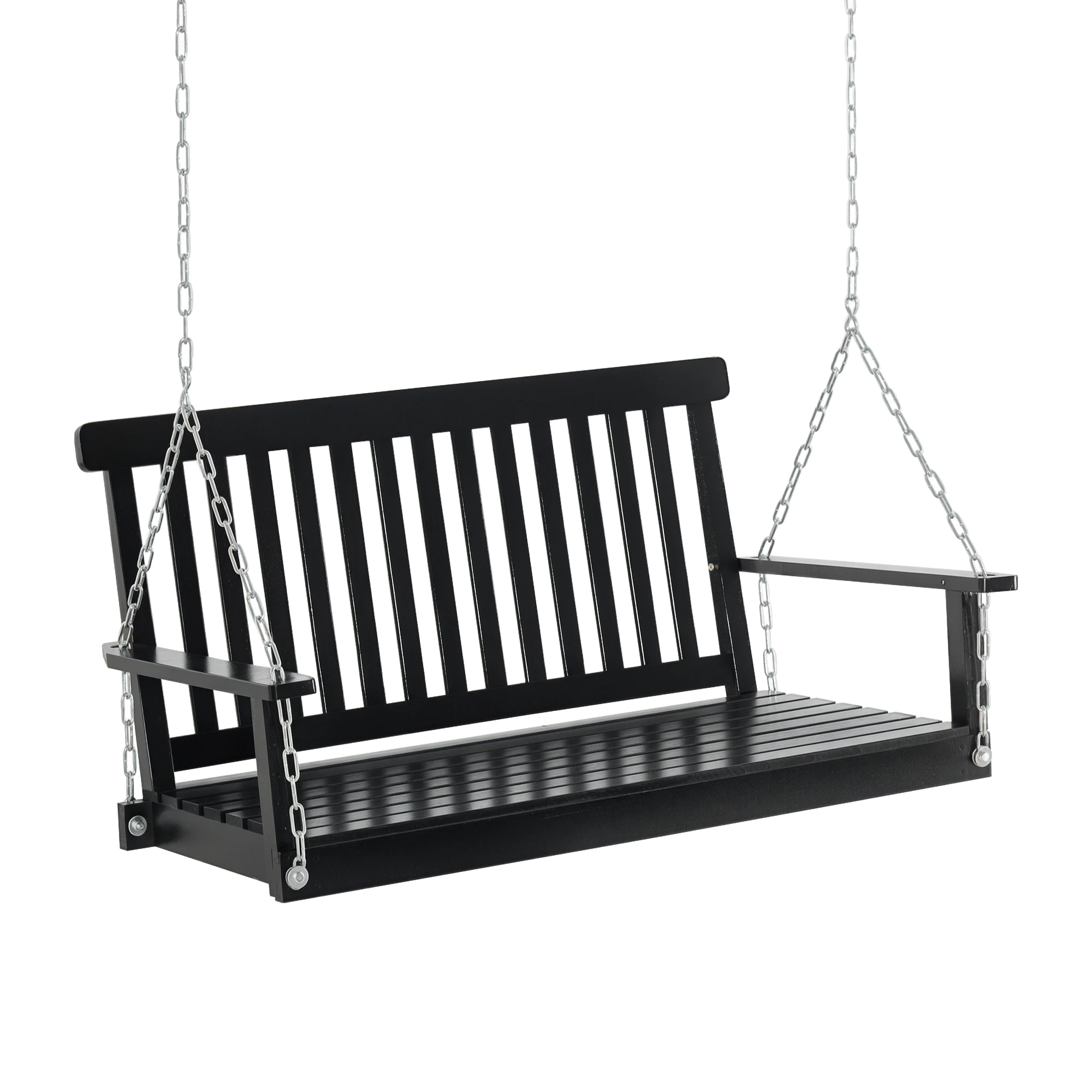 2-Person Heavy-Duty Hanging Outdoor Front-Row Bench, with Cedar Wood, Black