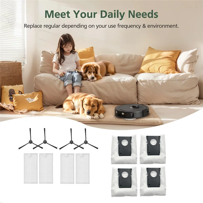 A05G-para Robot aspirador Eureka J20 / Midea W20 / W20 Pro, eficiencia de limpieza mejorada, Cepillo Lateral, filtro HEPA, bolsa de polvo