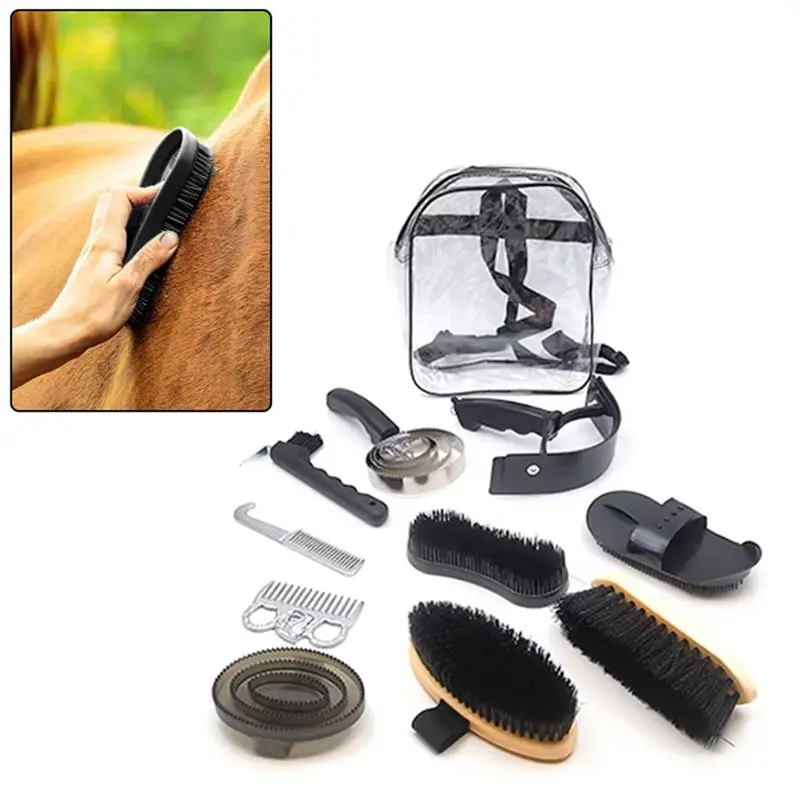 Dropship-For Horse Grooming Kit(10Pcs), Equestrian Care Set With Brushes, Combs& Stable Cleaning Tools For Horse Bathing& Traini view 3