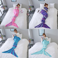 Handmade Kids Adult Mermaid Tail Warm Blanket Fish Scales Knitted Crocheted Rug