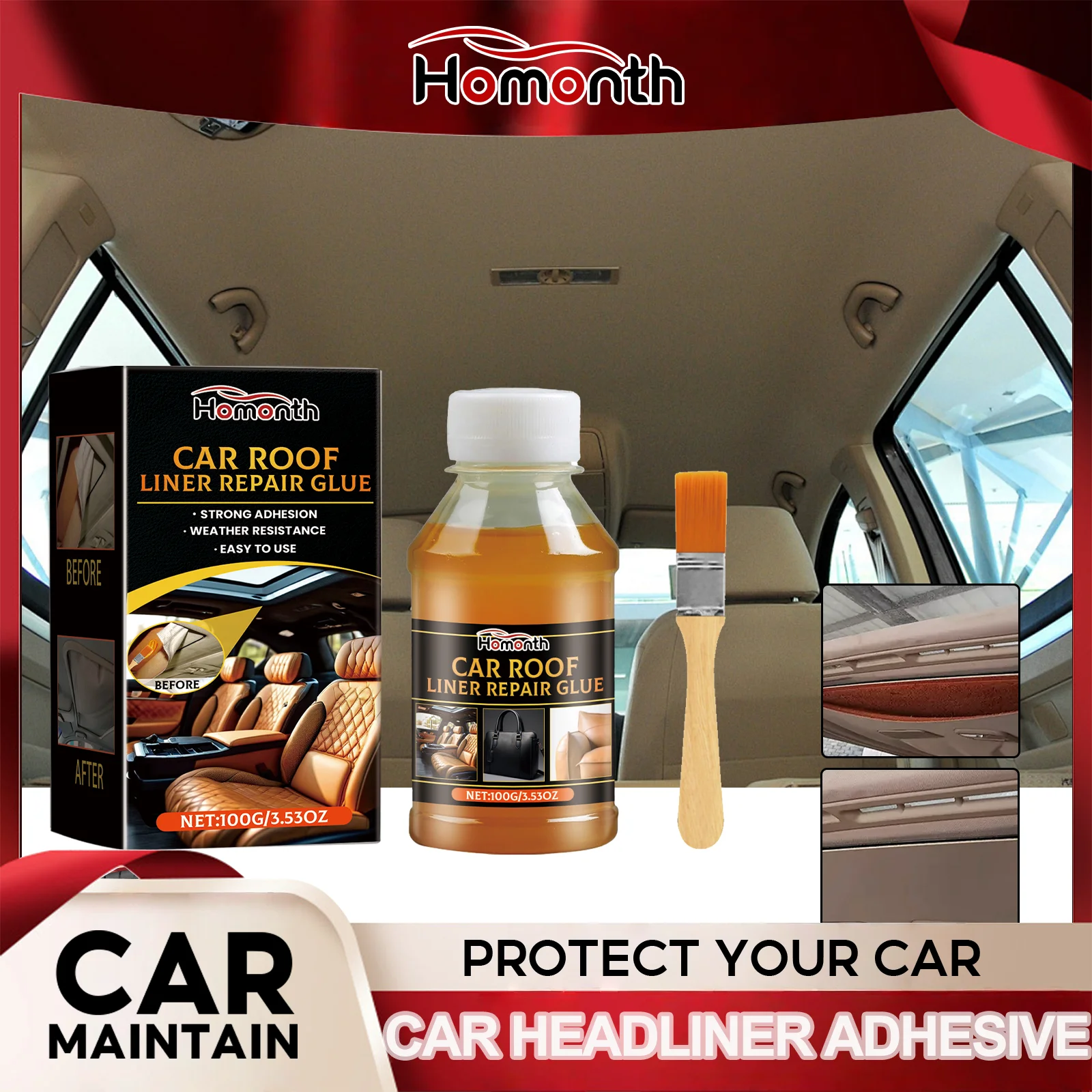 

Быстросохнущий клей для подголовника автомобиля, 100 г, прочная щетка без следов на комплекте для ремонта обивки для провисания ткани на крыше