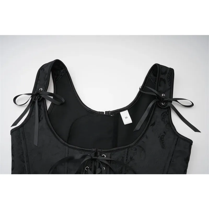 

Винтажный женский корсет с принтом, без рукавов, на шнуровке, облегающий укороченный топ, модный сексуальный женский бюстье-камизоль